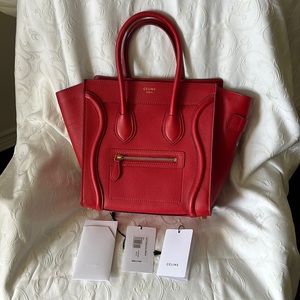 Red Celine Micro Luggage handbag. Used once. Comes with dust bag.